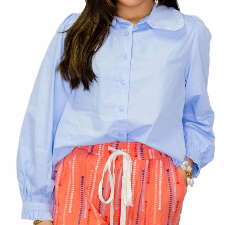NEW JODIFL ruffle detail button down shirt in blue